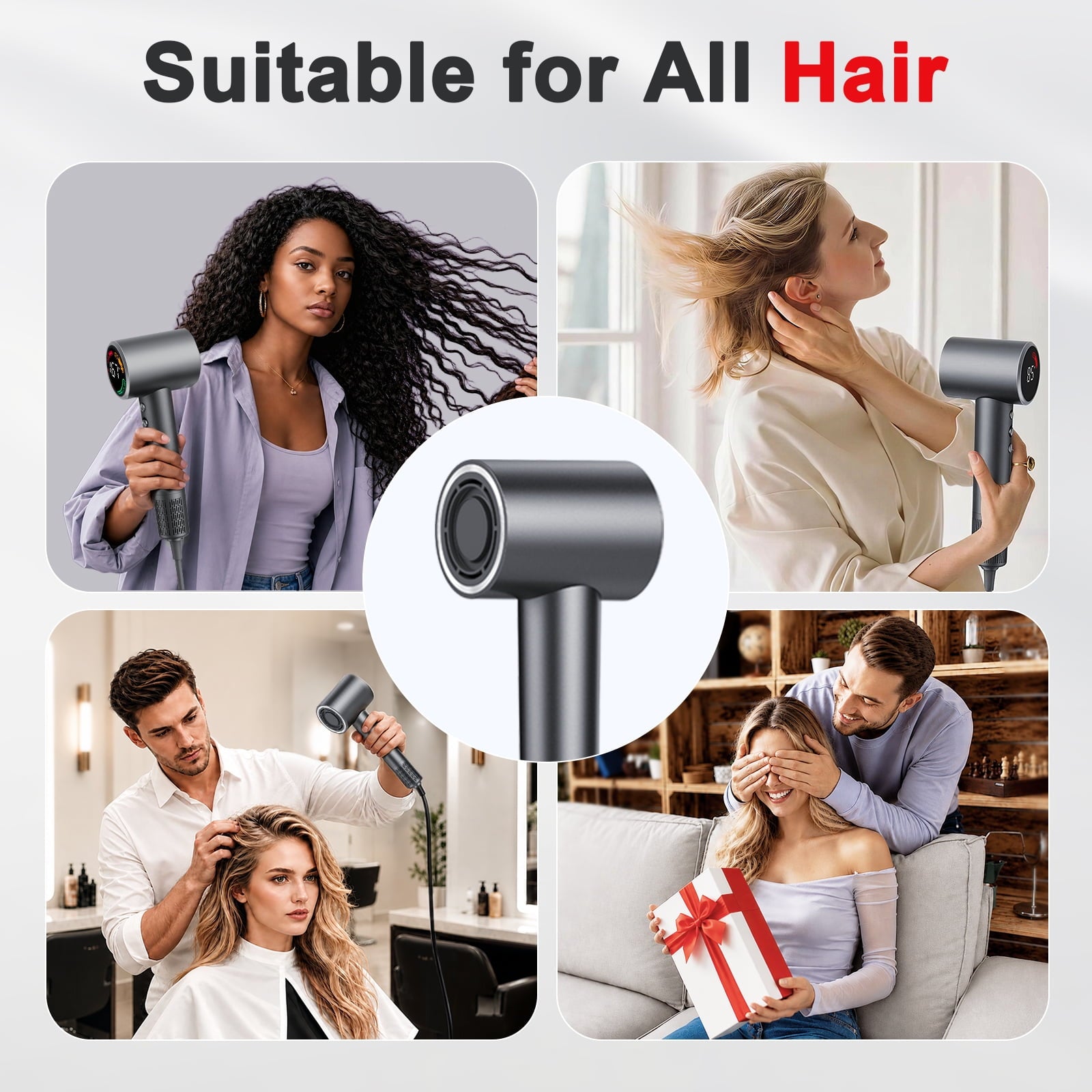 Hair Dryer, 160,000 RPM Professional-Grade Upgraded Ion Hair Dryer with Temperature Control and Low-Noise Function, Suitable for All Hair Types, Fast Drying, Includes Diffuser and Ambient LED Lights