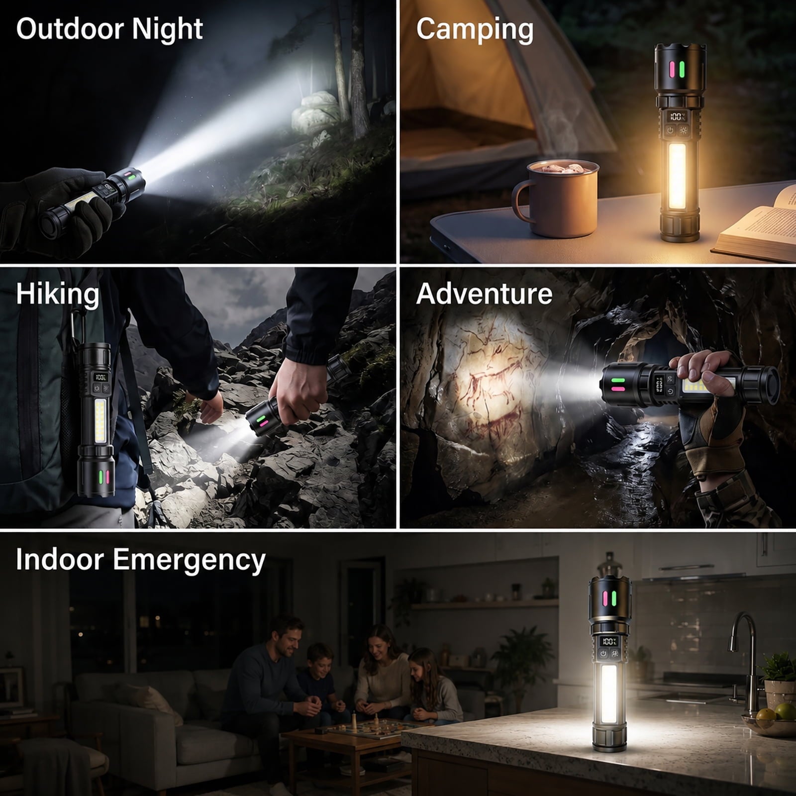 Rechargeable Flashlights 2 Pack, Super Bright LED Flashlight with COB Side Light, USB-C Rechargeable, IPX6 Waterproof Aluminum Flashlight for Camping, Hiking, Emergency & Home Use