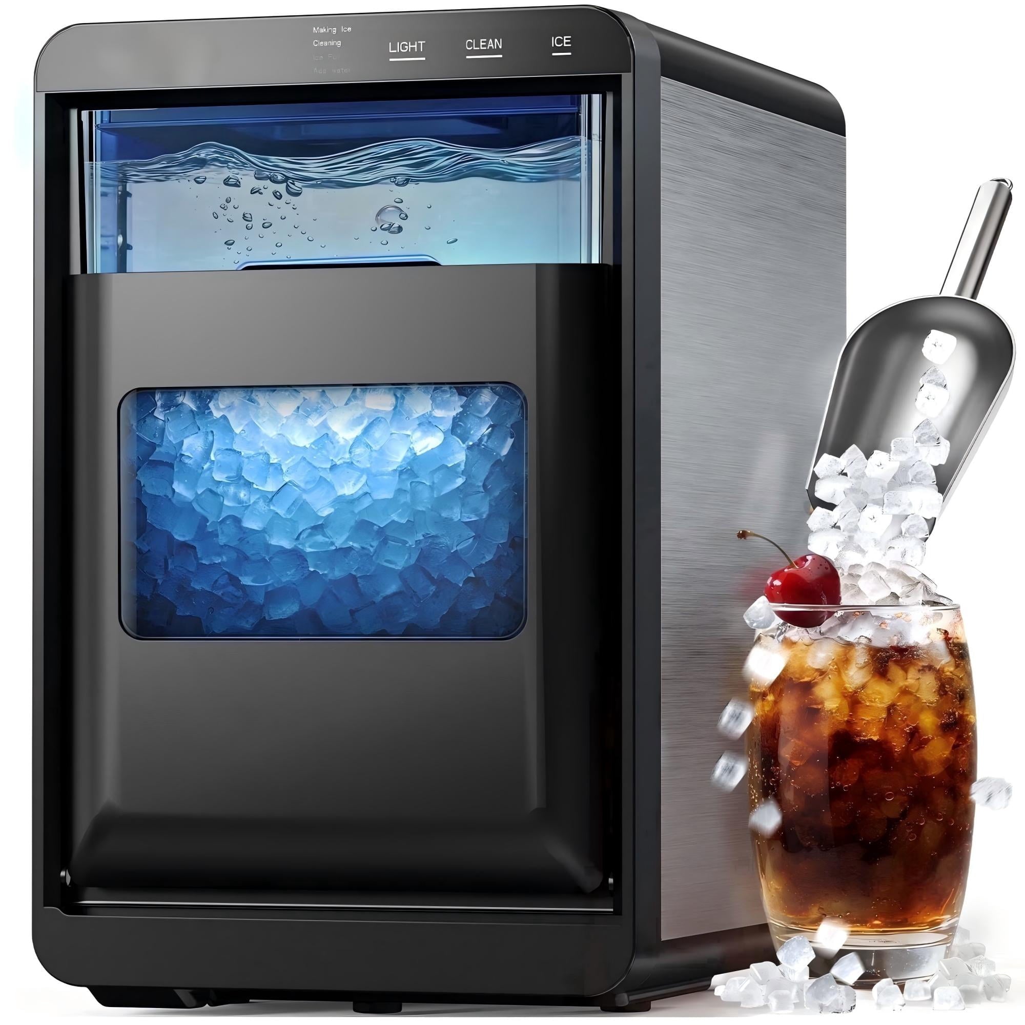 Friwest Nugget Ice Maker Countertop, 44lbs/Day Soft Chewable Pebble Nugget Ice Machine, One-Touch Self-Cleaning with Touch Screen for Home, Kitchen, Office, Stainless Steel, Black