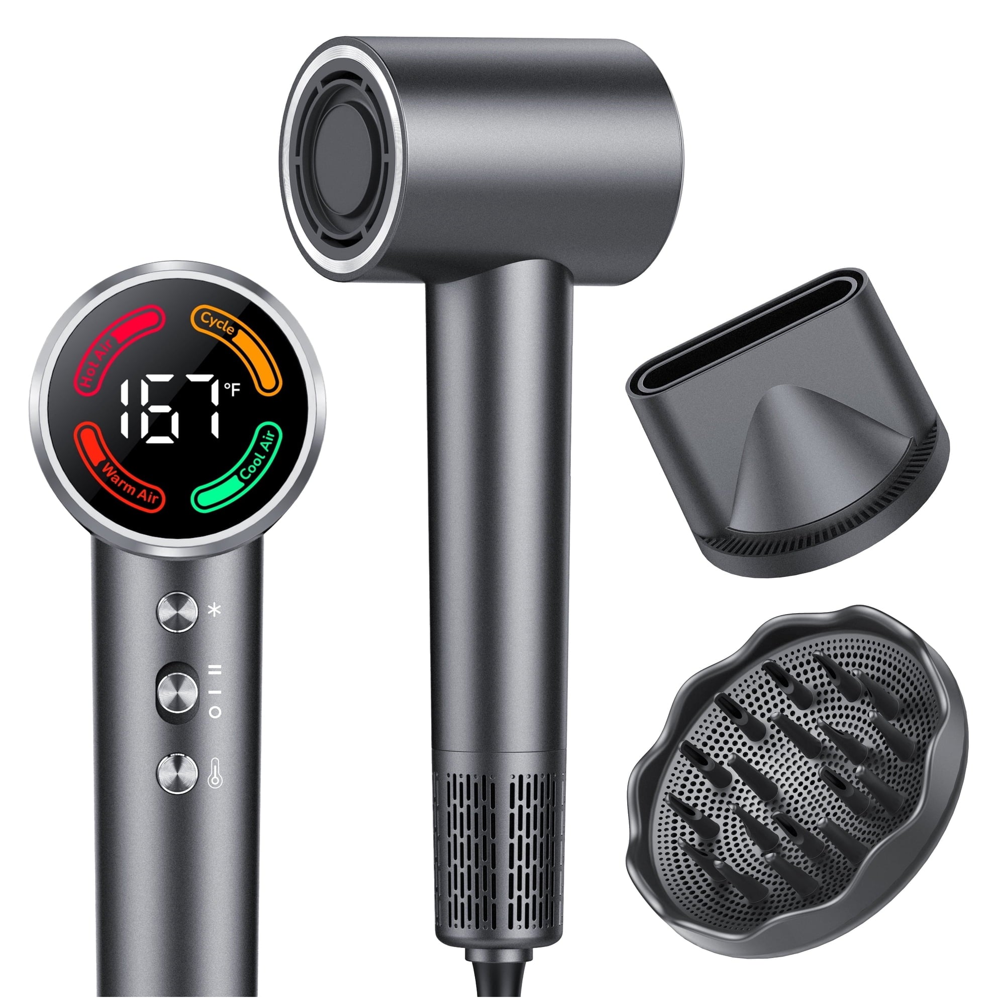 Hair Dryer, 160,000 RPM Professional-Grade Upgraded Ion Hair Dryer with Temperature Control and Low-Noise Function, Suitable for All Hair Types, Fast Drying, Includes Diffuser and Ambient LED Lights